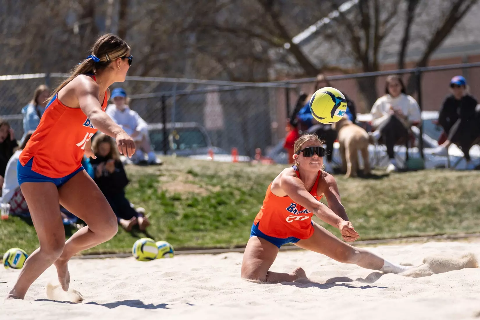 Boise State Beach Volleyball partners lining up together before a serve