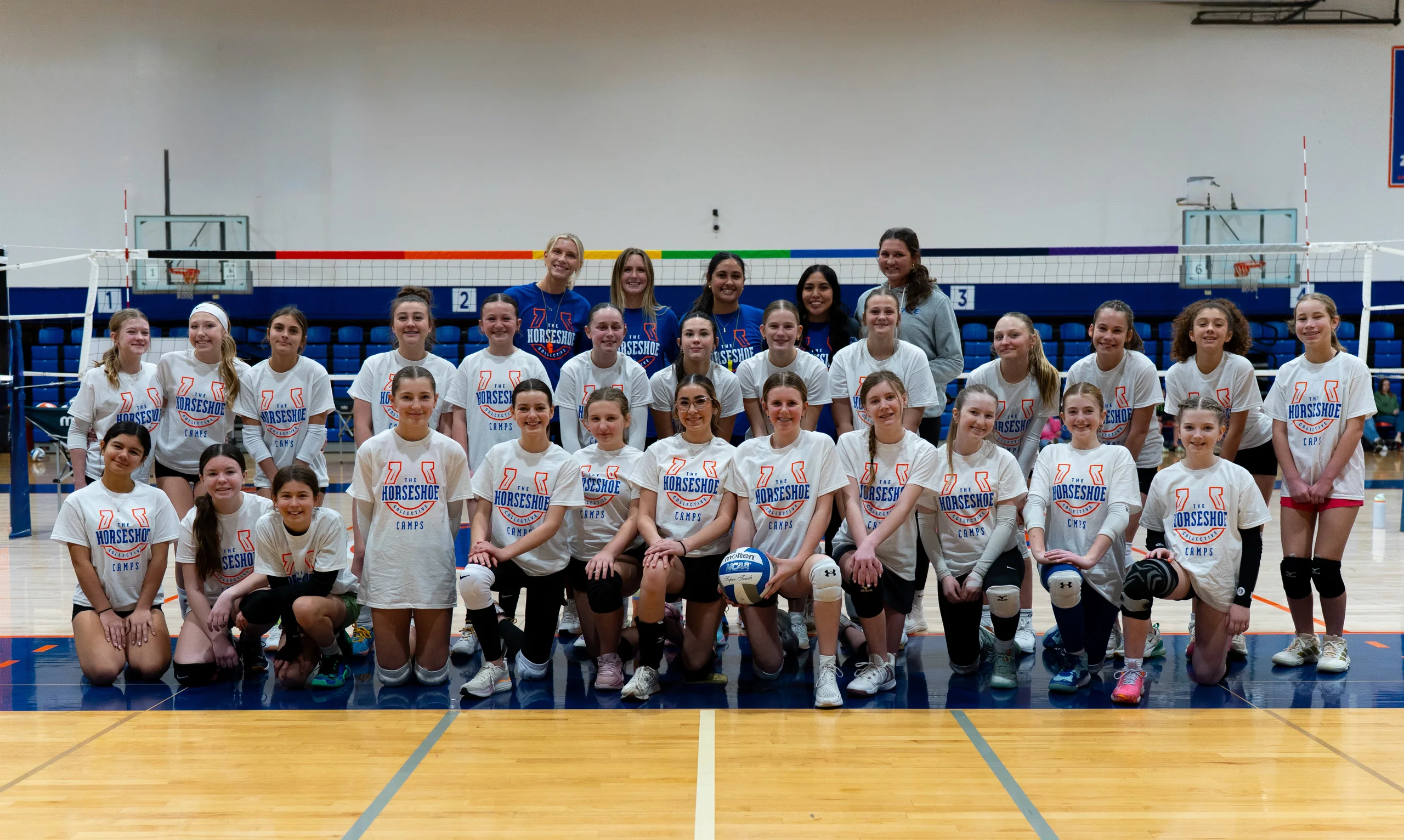 Campers running drills at Bronco Gymnasium