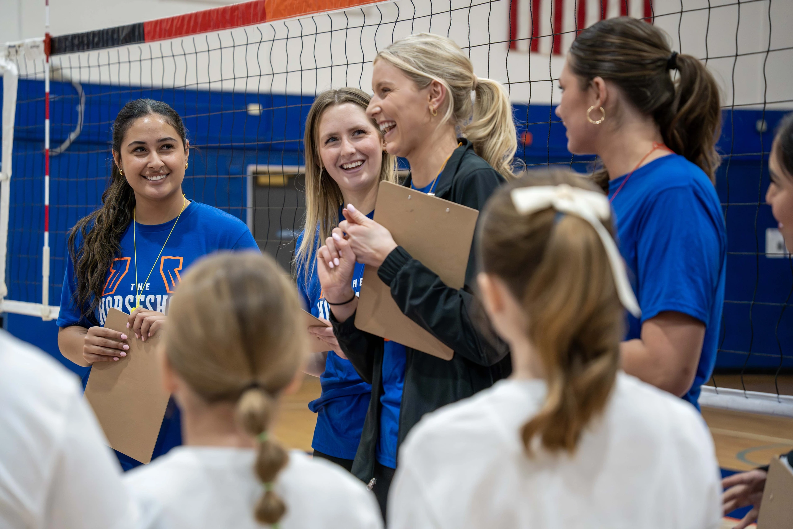 Competitive scrimmage at a past Bronco Volleyball clinic