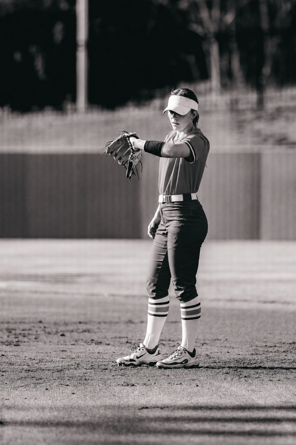 Quinn Southerland set in the field before a pitch