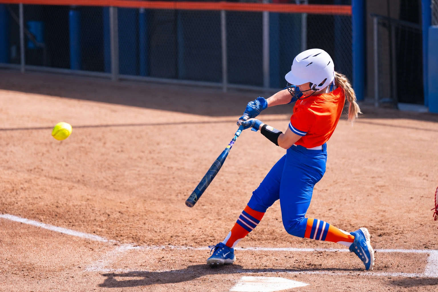 Boise State Softball hitter driving a pitch into the field of play