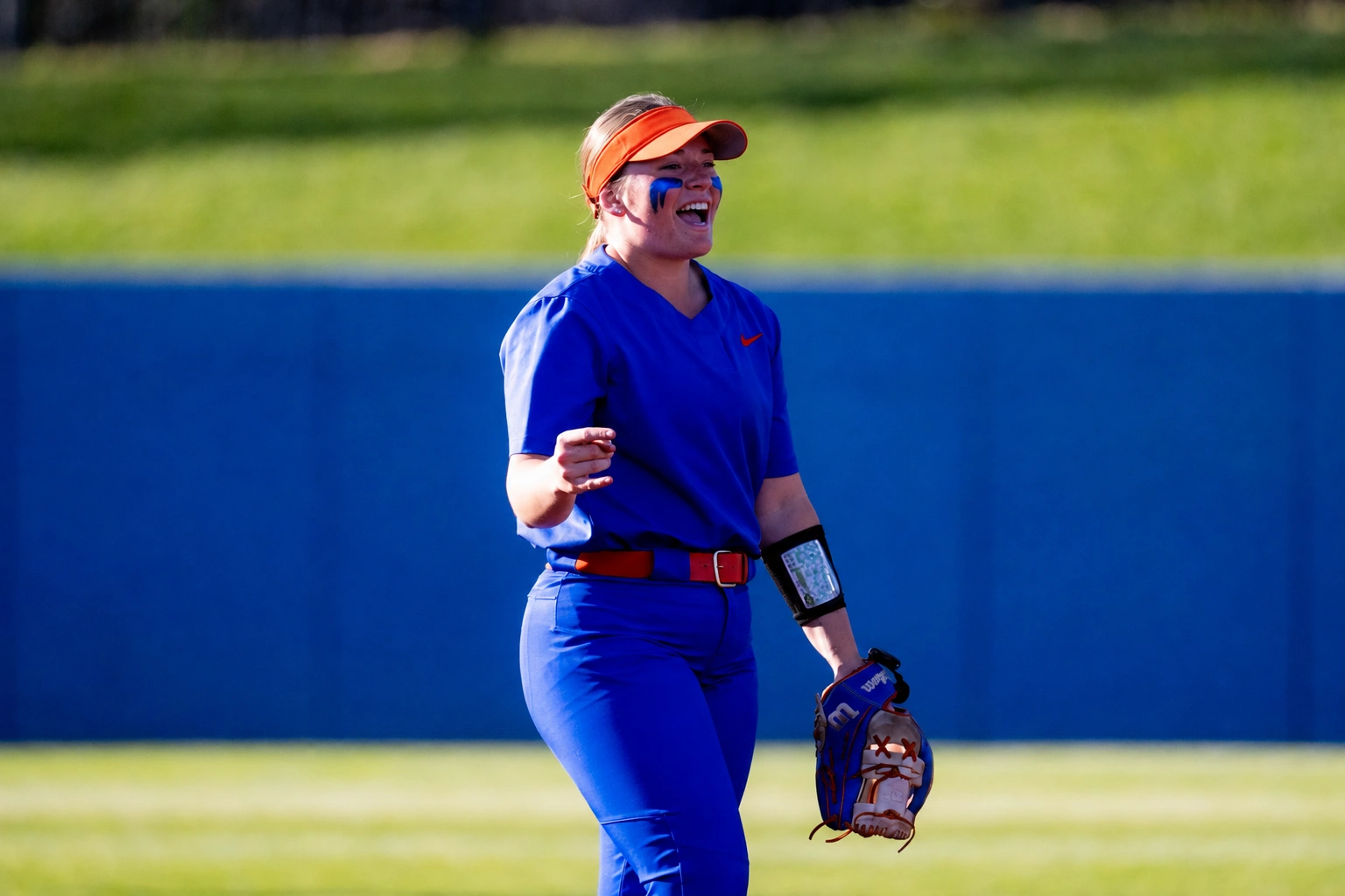 Skylar Stroh celebrating a defensive play for Boise State Softball